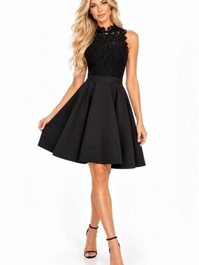Chelsea by Honey Black Lace Sleeveless Fit & Flare Mini Dress M NWT
